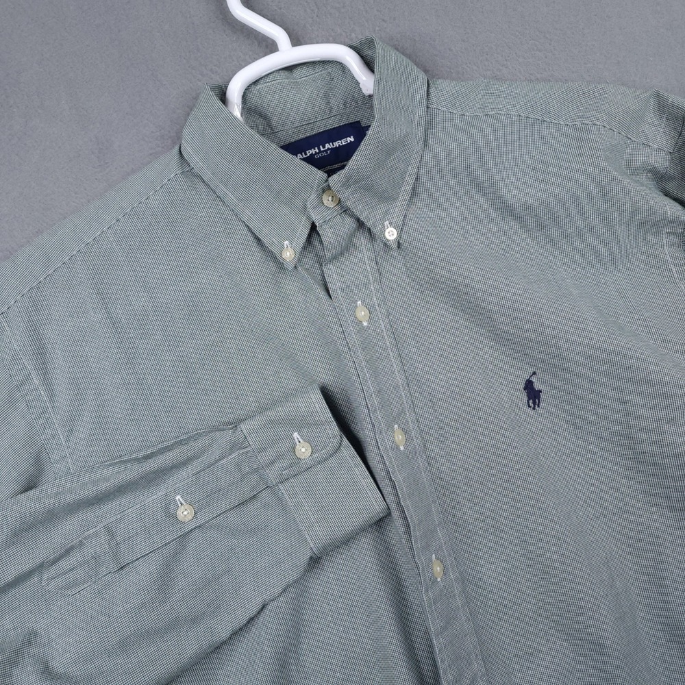 Ralph Lauren Golf Shirt Mens M Green Micro Check Tilden Cotton Preppy Minimalist